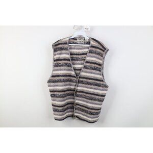 Vintage 90s Streetwear Mens XL Boxy Fit Earth Tone Striped Knit Sweater Vest